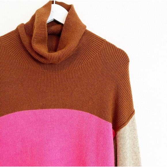 Rare Free People Soft-Girl Colorblock Turtleneck Sweater XS Pink Beige Brown EUC - Picture 5 of 11